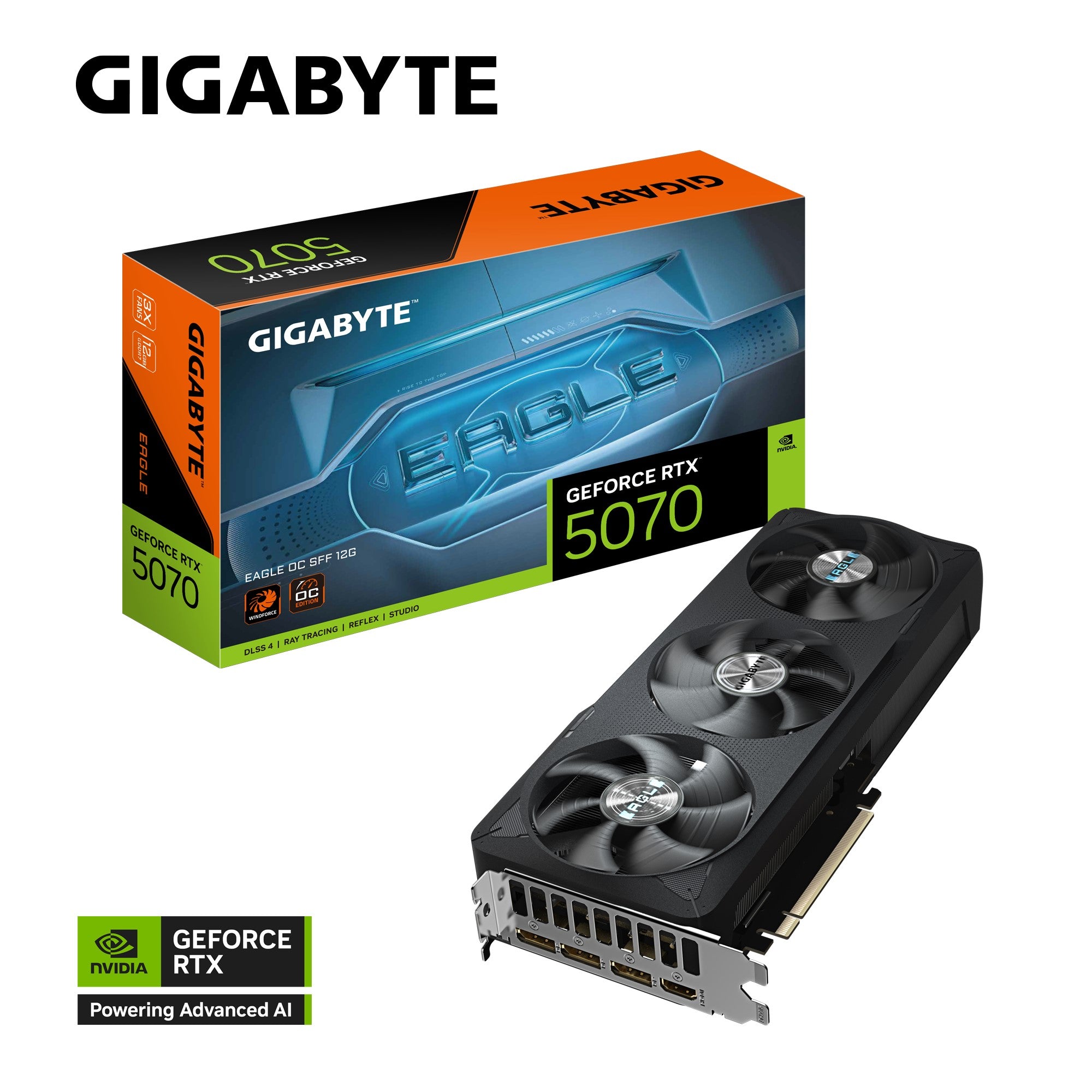 Gigabyte GeForce RTX 5070 EAGLE OC SFF 12G, 2587 MHz, CUDA  6144, 28 Gbps, GDDR7, 192 bit, PCI-E 5.0, PSU 750W, DisplayPort 2.1b *3 HDMI 2.1b *1 Gigabyte GeForce RTX 5070 EAGLE OC SFF 12G, 2587 MHz, CUDA  6144, 28 Gbps, GDDR7, 192 bit, PCI-E 5.0, PSU 750W, DisplayPort 2.1b *3 HDMI 2.1b *1